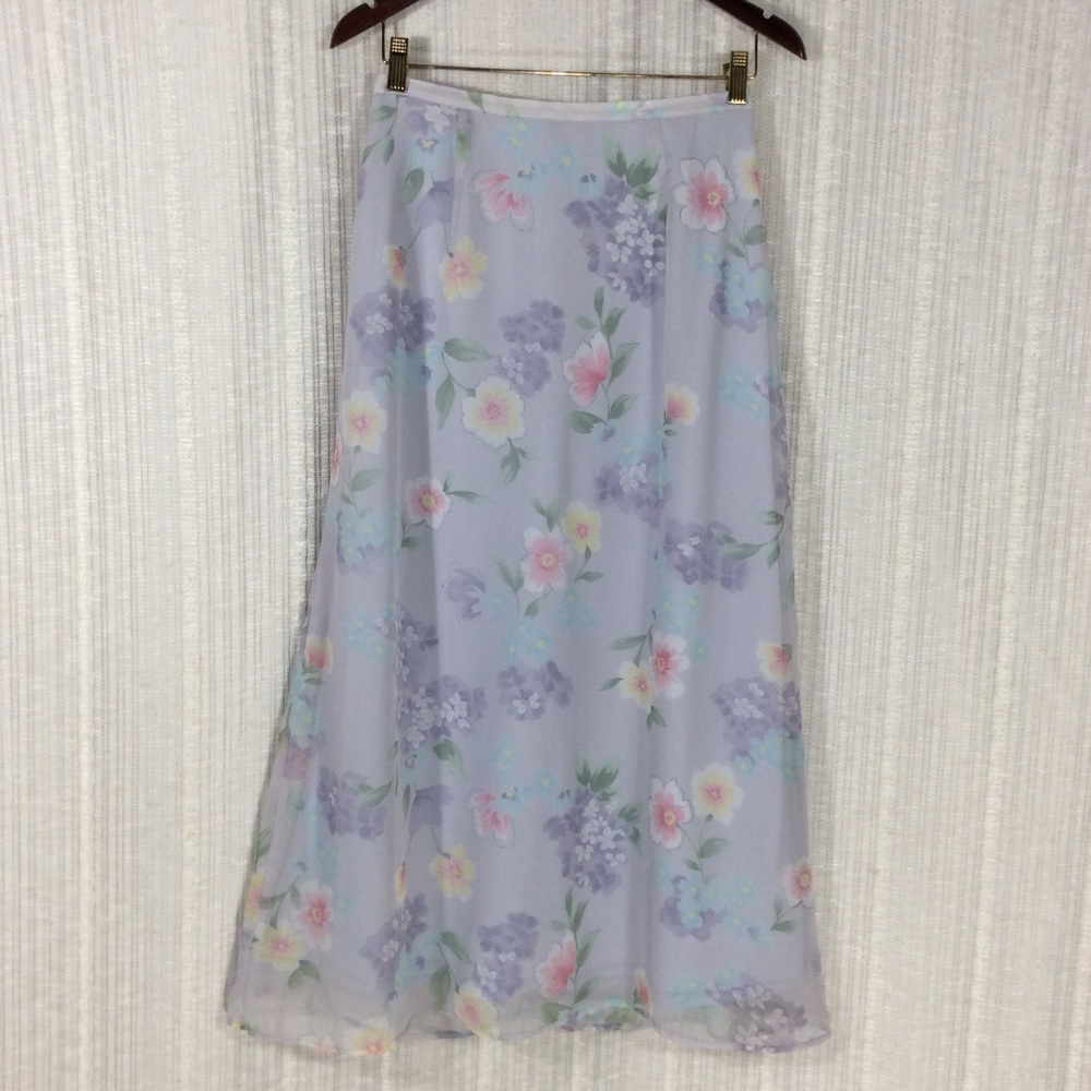 Vintage T.R. Bentley Floral Maxi Skirt - Pastel Lavender & Pink - Size Medium